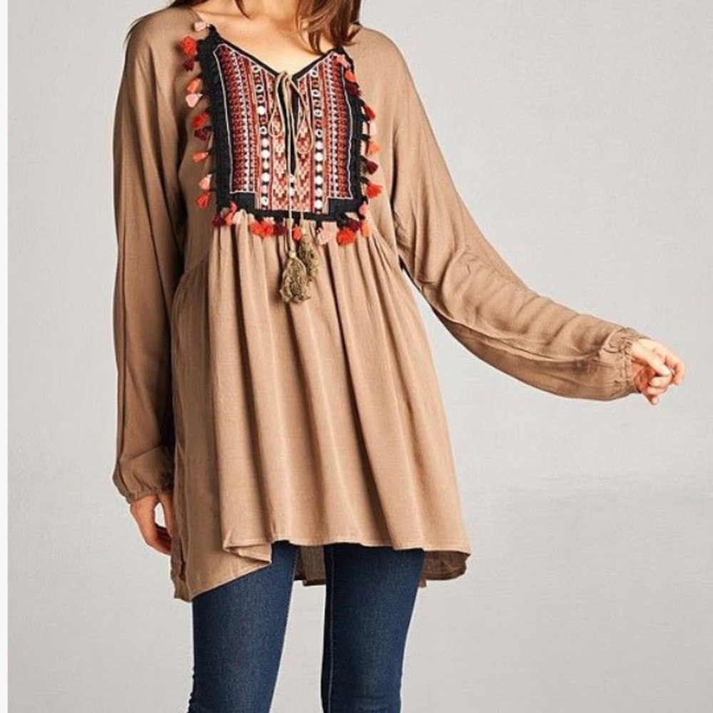 🆕 Mocha Tassel Tie Tunic